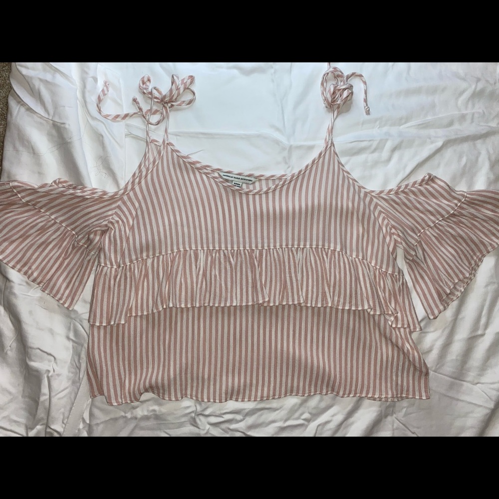 American Eagle pink and white striped shirt